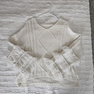 Cream Sweater with Fringe Details
